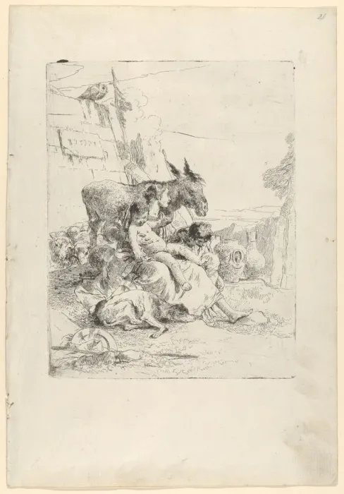 Framed Print : A Mother with two Children, from the Scherzi, ca. 1740. Creator Framed Print : A Mother with two Children, from the Scherzi, ca. 1740. Creator