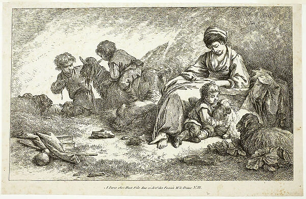 Mother and Children with Sheep, n.d. Creator: Jean Baptiste Marie Huet