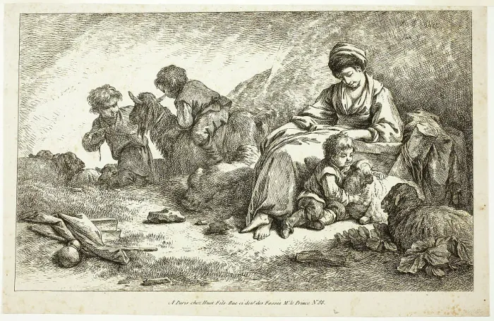Framed Print : Mother and Children with Sheep, n.d. Creator: Jean Baptiste Marie Huet Framed Print : Mother and Children with Sheep, n.d. Creator: Jean Baptiste Marie Huet