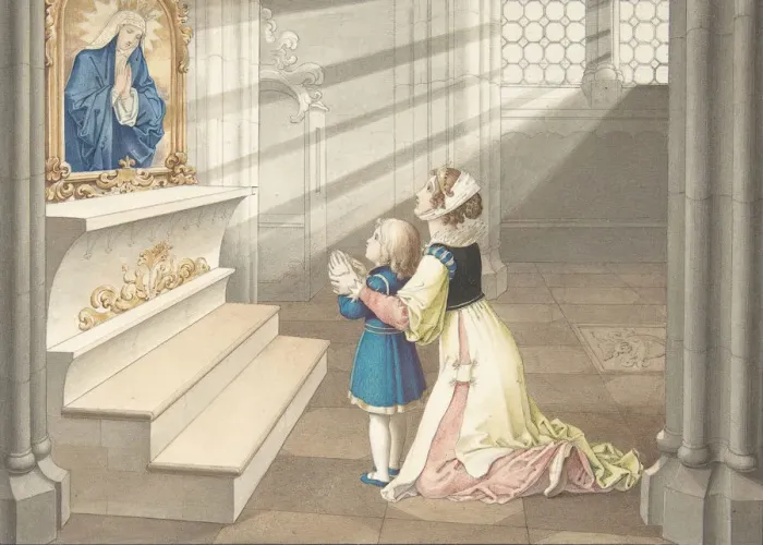 Framed Print : Mother and Daughter in Prayer, ca. 1811-17. Creator: Julius Schnorr von Carolsfeld Framed Print : Mother and Daughter in Prayer, ca. 1811-17. Creator: Julius Schnorr von Carolsfeld