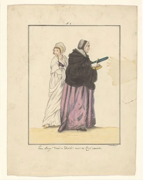 Framed Print : Mother and daughter on the way to church, 1803-c.1899. Creator: J. Enklaar Framed Print : Mother and daughter on the way to church, 1803-c.1899. Creator: J. Enklaar