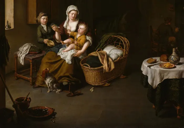 Framed Print : A Mother Feeding her Child (The Happy Mother), 1707. Creator: Willem van Mieris Framed Print : A Mother Feeding her Child (The Happy Mother), 1707. Creator: Willem van Mieris