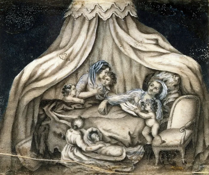 Framed Print : A mother feeding her children. Creator: Unknown Framed Print : A mother feeding her children. Creator: Unknown