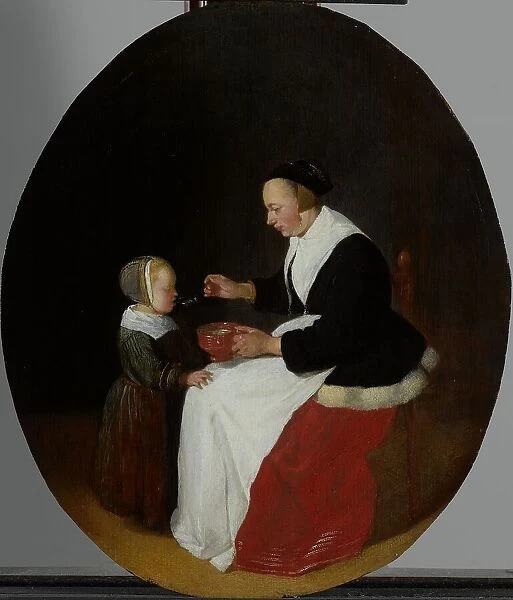 A Mother Feeding Porridge to her Child, 1653-1655. Creator: Gerritsz Quiringh van Brekelenkam