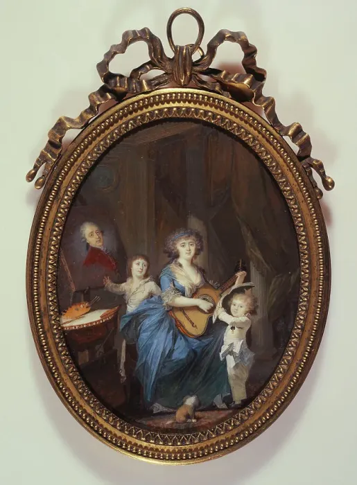 Framed Print : A mother playing the guitar in front of her two sons, 1787. Creator: Nicolas Dubois Framed Print : A mother playing the guitar in front of her two sons, 1787. Creator: Nicolas Dubois