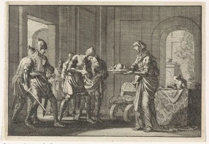 Framed Print : Mother shows warriors the remains of her eaten child during the famine in Jerusalem, 1704 Framed Print : Mother shows warriors the remains of her eaten child during the famine in Jerusalem, 1704
