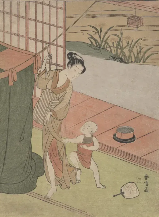 Framed Print : Mother and Son by a Mosquito Net, ca. 1769. ca. 1769. Creator: Suzuki Harunobu Framed Print : Mother and Son by a Mosquito Net, ca. 1769. ca. 1769. Creator: Suzuki Harunobu