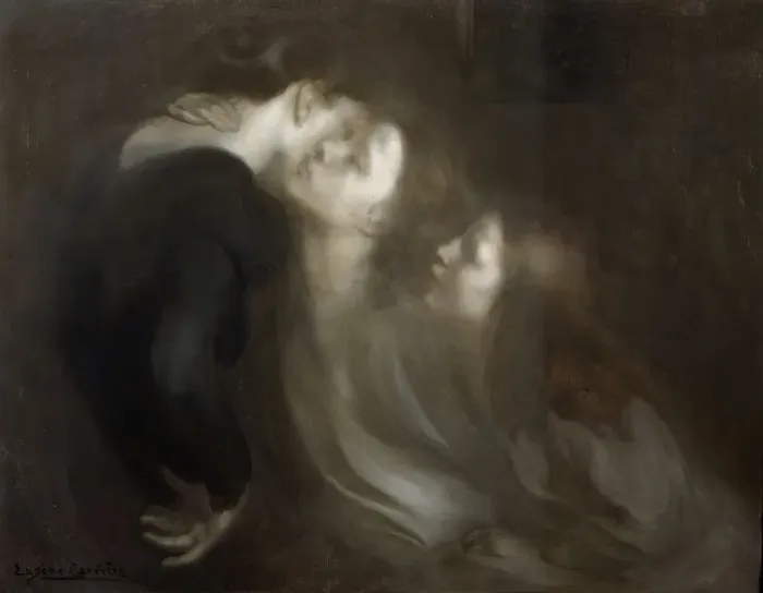 Framed Print : The Motherly Kiss, late 1890s. Artist: Eugene Carriere Framed Print : The Motherly Kiss, late 1890s. Artist: Eugene Carriere