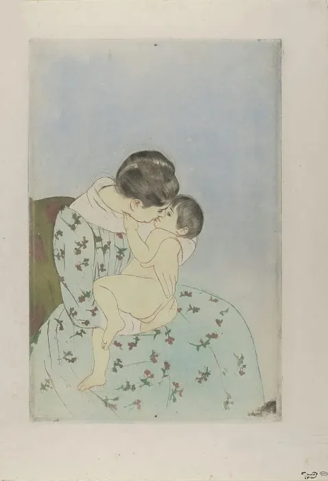 Framed Print : Mother's kiss, ca 1891. Creator: Cassatt, Mary (1845-1926) Framed Print : Mother's kiss, ca 1891. Creator: Cassatt, Mary (1845-1926)
