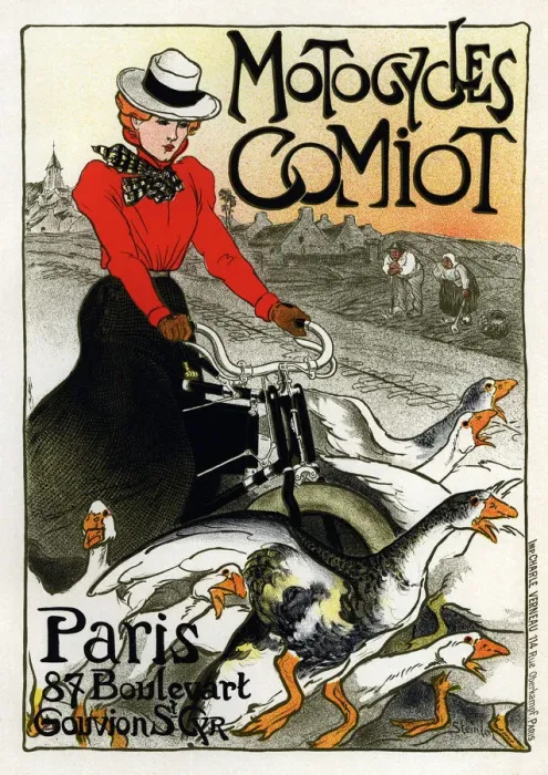 Framed Print : Motocycles Comiot (Advertising Poster), 1899. Artist: Steinlen, Theophile Alexandre (1859-1923) Framed Print : Motocycles Comiot (Advertising Poster), 1899. Artist: Steinlen, Theophile Alexandre (1859-1923)