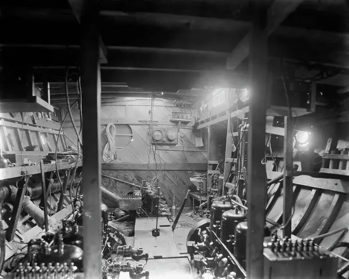 Framed Print : Motor boat Grayling, engine room, between 1905 and 1915. Creator: Unknown Framed Print : Motor boat Grayling, engine room, between 1905 and 1915. Creator: Unknown