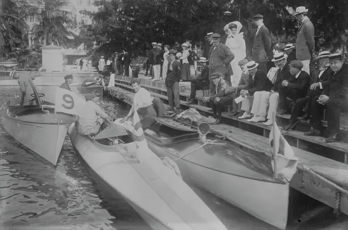 Framed Print : Motor boats at dock, people on pier, Palm Beach, 1910. Creator: Bain News Service Framed Print : Motor boats at dock, people on pier, Palm Beach, 1910. Creator: Bain News Service