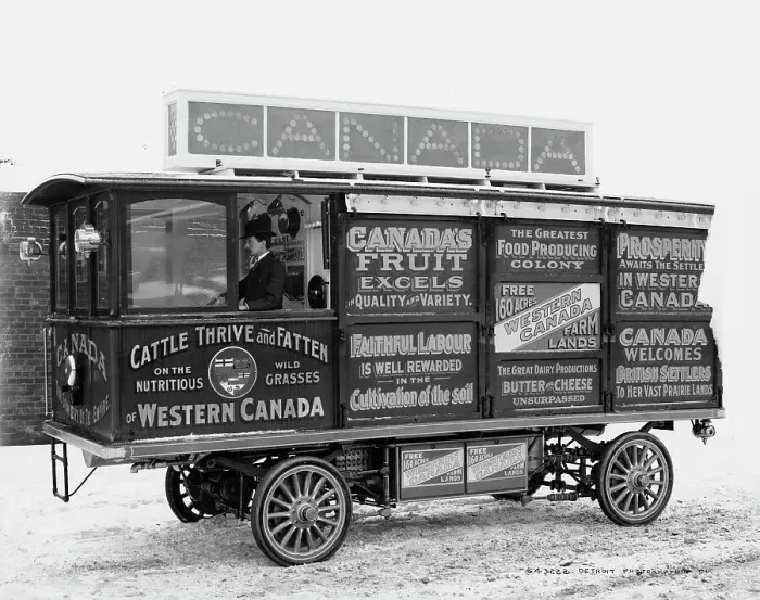 Framed Print : Motor car, Canadian Government Colonization Co. between 1900 and 1905. Creator: William H. Jackson Framed Print : Motor car, Canadian Government Colonization Co. between 1900 and 1905. Creator: William H. Jackson