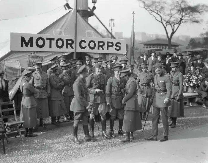 Framed Print : Motor Corps, with Major Bastedo, between 1917 and 1919. Creator: Arnold Genthe