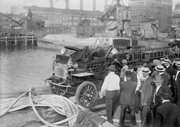Framed Print : Motor fire engine, 1913. Creator: Bain News Service Framed Print : Motor fire engine, 1913. Creator: Bain News Service
