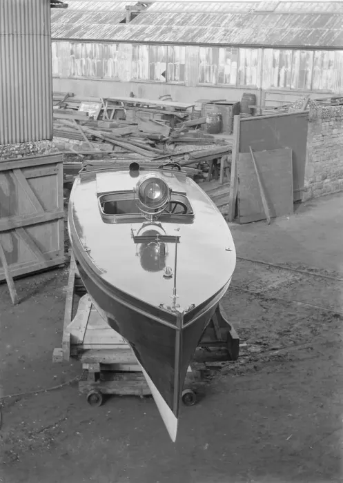 Framed Print : Motor launch in boatyard, 1913. Creator: Kirk & Sons of Cowes Framed Print : Motor launch in boatyard, 1913. Creator: Kirk & Sons of Cowes