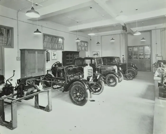 Framed Print : Motor room, Wandsworth Technical Institute, London, 1937 Framed Print : Motor room, Wandsworth Technical Institute, London, 1937