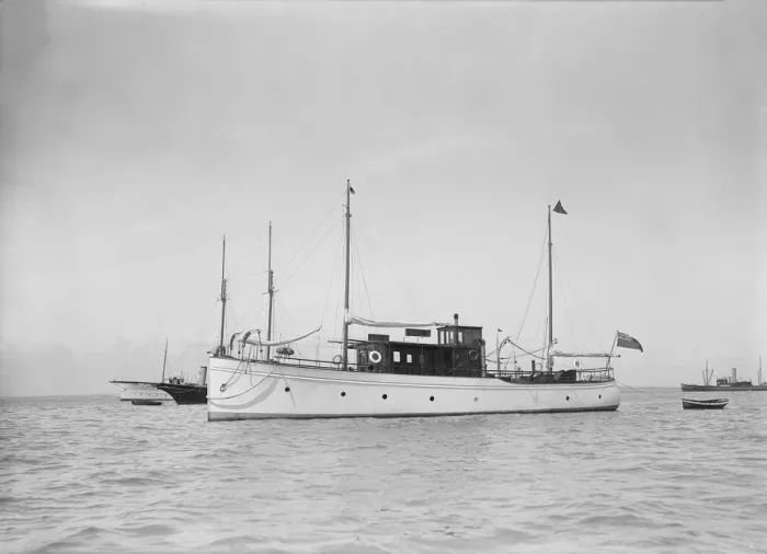 Framed Print : The motor yacht Margery at anchor, 1929. Creator: Kirk & Sons of Cowes Framed Print : The motor yacht Margery at anchor, 1929. Creator: Kirk & Sons of Cowes