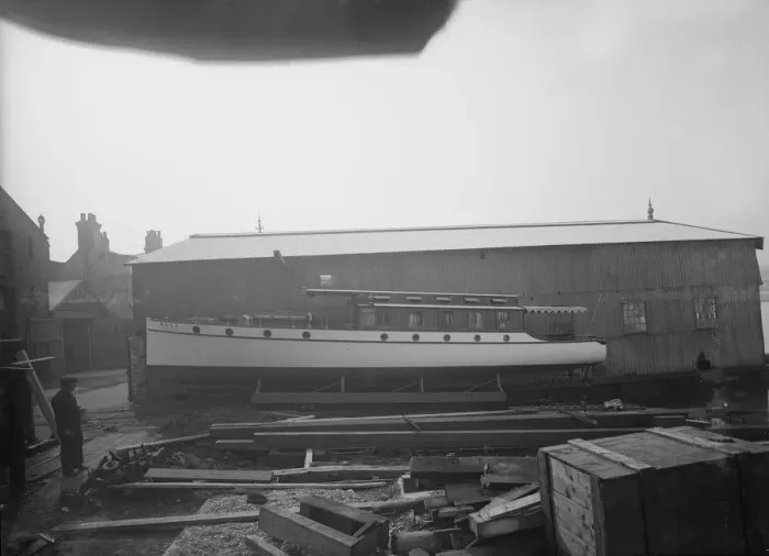 Framed Print : Motor yacht W. G. S. P on slipway at boatyard, 1913. Creator: Kirk & Sons of Cowes Framed Print : Motor yacht W. G. S. P on slipway at boatyard, 1913. Creator: Kirk & Sons of Cowes