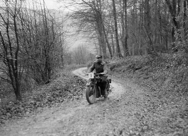 Motorcycle ridden by RD Quincy competing in the Inter-Varsity Trial, November 1931