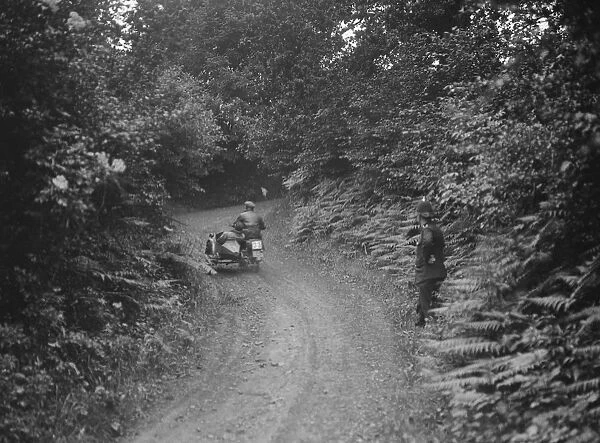 Motorcycle and sidecar, B&HMC Brighton-Beer Trial, Simms Hill, Ilsington, Devon, 1930