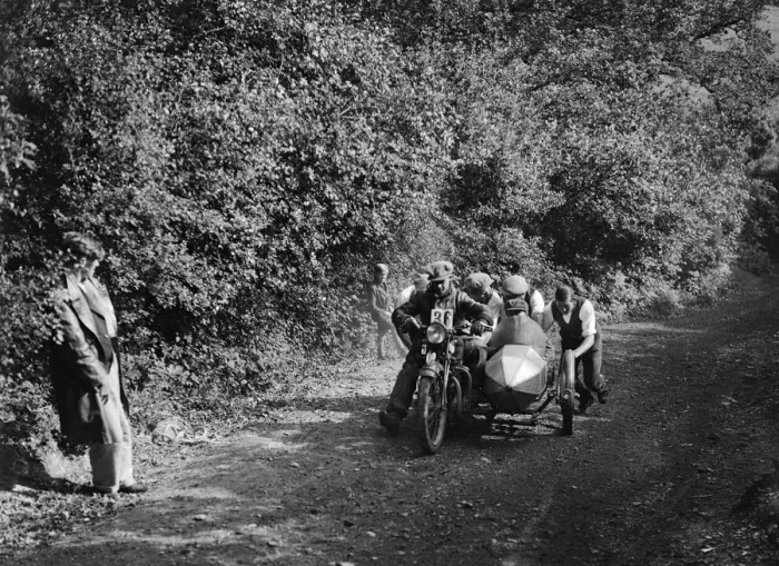 Framed Print : Motorcycle and sidecar competing in the Brighton and Hove Motor Club Brighton-Beer Trial, 1930 Framed Print : Motorcycle and sidecar competing in the Brighton and Hove Motor Club Brighton-Beer Trial, 1930