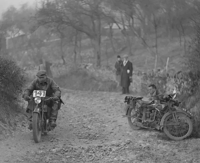 Framed Print : Motorcycle taking part in a trial, c1930s. Artist: Bill Brunell Framed Print : Motorcycle taking part in a trial, c1930s. Artist: Bill Brunell