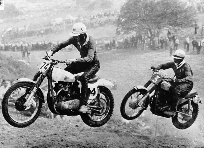 Framed Print : Two motorcyclists taking part in Motocross at Brands Hatch, Kent Framed Print : Two motorcyclists taking part in Motocross at Brands Hatch, Kent