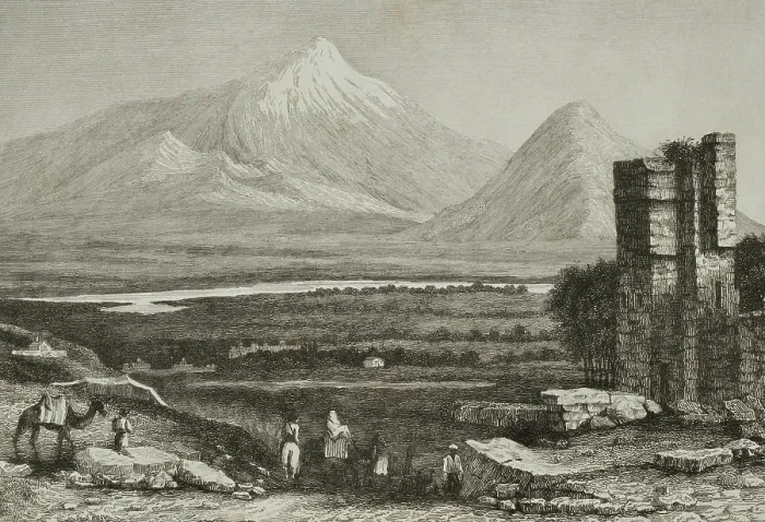 Framed Print : Mount Ararat with its perpetual snow, Armenia, 1838. Creator: Augustin Francois Lemaitre Framed Print : Mount Ararat with its perpetual snow, Armenia, 1838. Creator: Augustin Francois Lemaitre