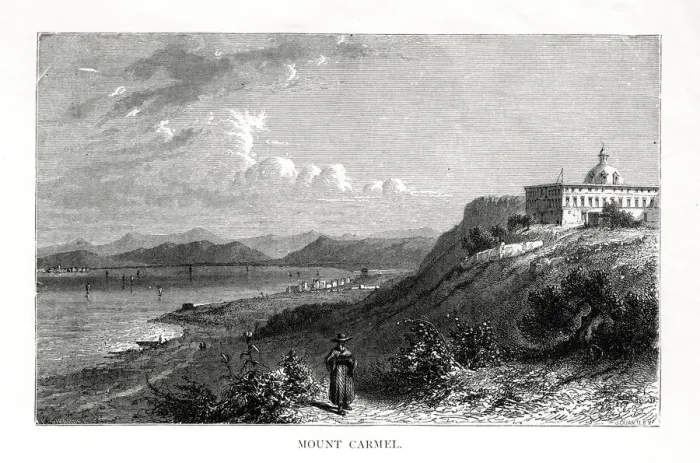 Framed Print : Mount Carmel, Israel, 19th century. Artist: J Quartley Framed Print : Mount Carmel, Israel, 19th century. Artist: J Quartley