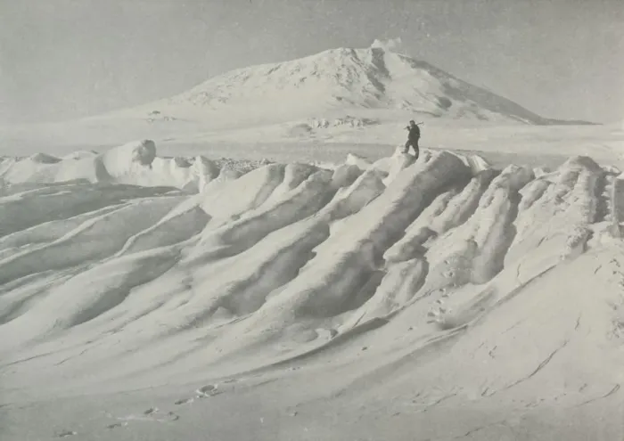 Framed Print : Mount Erebus Over a Water-Worn Iceberg, October 1911, (1913). Artist: Herbert Ponting Framed Print : Mount Erebus Over a Water-Worn Iceberg, October 1911, (1913). Artist: Herbert Ponting