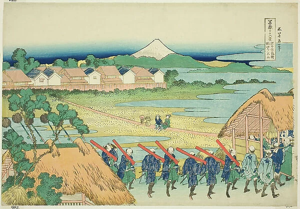 Mount Fuji Seen from the Senju Pleasure Quarter (Senju kagai yori chobo no Fuji)... c. 1830 / 33. Creator: Hokusai