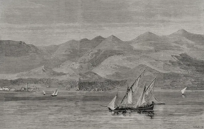 Framed Print : Mount Pelion from the Gulf of Volos, Thessaly, Greece, 1878. Creator: Andres Ovejero Framed Print : Mount Pelion from the Gulf of Volos, Thessaly, Greece, 1878. Creator: Andres Ovejero