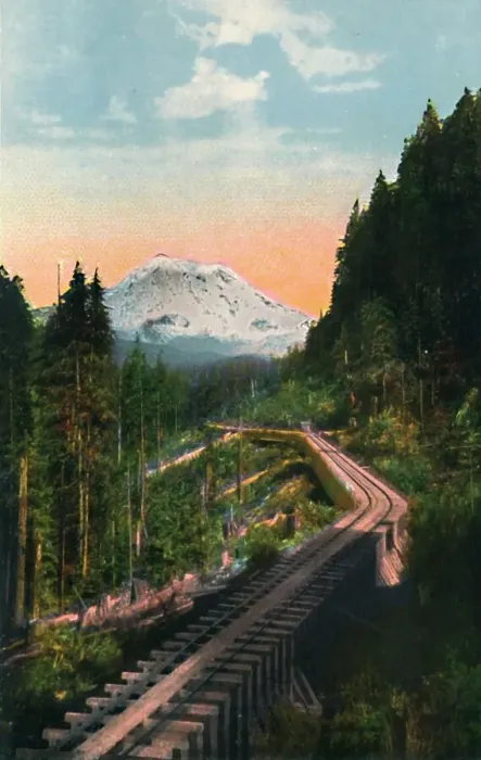 Framed Print : Mount Rainier from the C. M. & P. S. R. R. c1916. Artist: Asahel Curtis Framed Print : Mount Rainier from the C. M. & P. S. R. R. c1916. Artist: Asahel Curtis