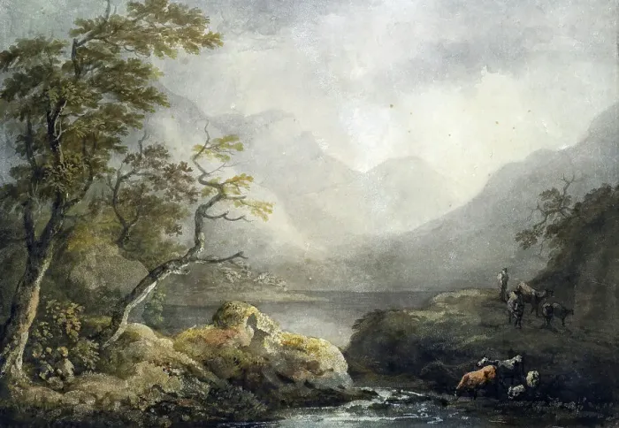 Framed Print : Mountain lake, 1809. Creator: Benjamin Barker Framed Print : Mountain lake, 1809. Creator: Benjamin Barker
