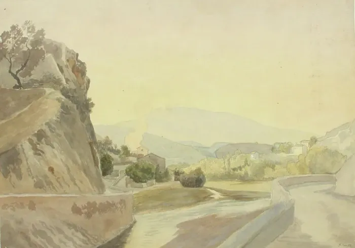 Framed Print : Mountain landscape, 1868. Creator: Oscar Kleineh Framed Print : Mountain landscape, 1868. Creator: Oscar Kleineh