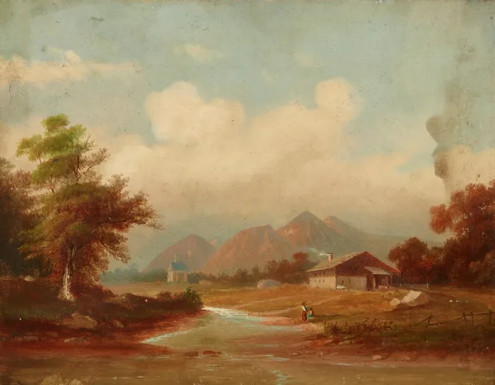 Framed Print : Mountain Landscape, 19th century. Creator: Unknown Framed Print : Mountain Landscape, 19th century. Creator: Unknown