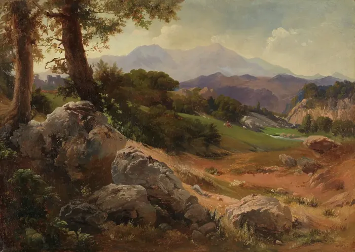 Framed Print : Mountain Landscape with Goats, Undated. Creator: Johann Wilhelm Schirmer Framed Print : Mountain Landscape with Goats, Undated. Creator: Johann Wilhelm Schirmer