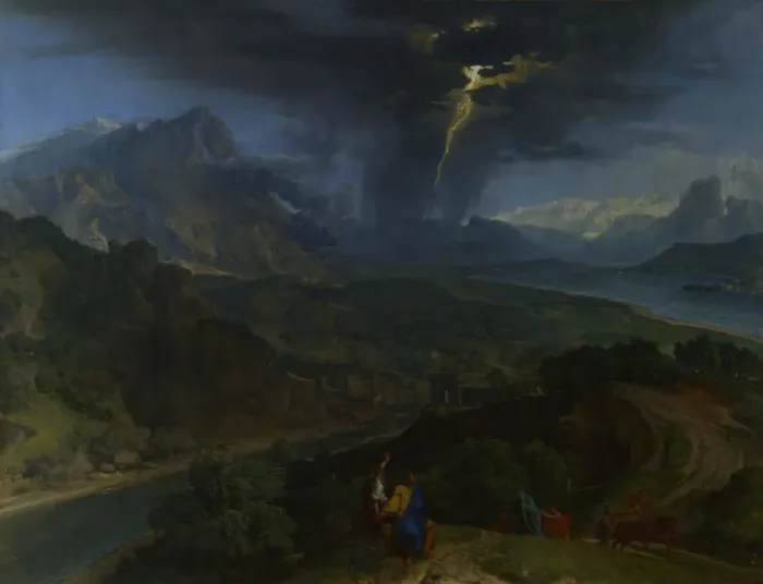 Framed Print : Mountain Landscape with Lightning, ca 1675. Artist: Millet, Jean-Francois, the Elder (1642-1679) Framed Print : Mountain Landscape with Lightning, ca 1675. Artist: Millet, Jean-Francois, the Elder (1642-1679)