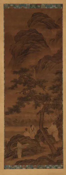 Framed Print : Mountain landscape: three poets and an attendant under a pine tree, Ming dynasty Framed Print : Mountain landscape: three poets and an attendant under a pine tree, Ming dynasty