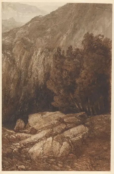Framed Print : Mountain landscape with rocks and trees in Berner Oberland, 1838-1915. Creator: Johannes Gysbert Vogel Framed Print : Mountain landscape with rocks and trees in Berner Oberland, 1838-1915. Creator: Johannes Gysbert Vogel