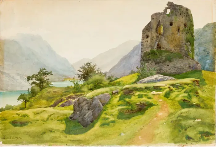 Framed Print : Mountain Landscape with Ruin. Artist: Benois, Albert Nikolayevich (1852-1936) Framed Print : Mountain Landscape with Ruin. Artist: Benois, Albert Nikolayevich (1852-1936)