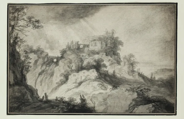 Framed Print : Mountain Landscape with Ruins, c1630. Creator: Pieter Dircksz Santvoort Framed Print : Mountain Landscape with Ruins, c1630. Creator: Pieter Dircksz Santvoort