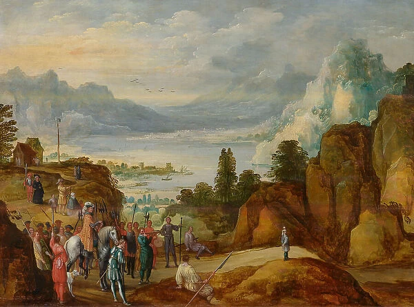 Mountain landscape with the shot of William Tell. Creator: Momper, Joos de, the Younger (1564-1635)