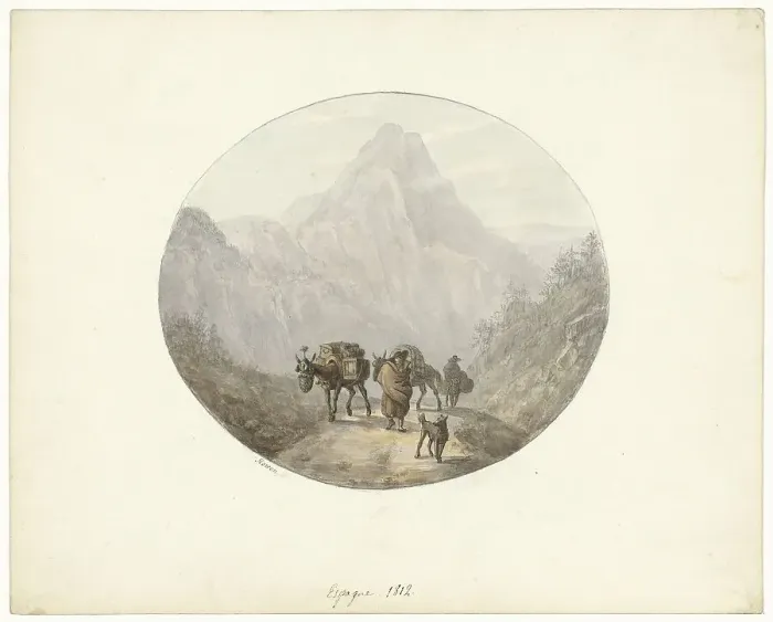 Framed Print : Mountain landscape in Spain, with donkeys, 1812. Creator: Otto Baron Howen Framed Print : Mountain landscape in Spain, with donkeys, 1812. Creator: Otto Baron Howen