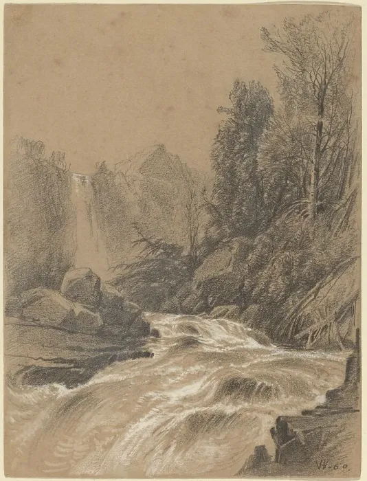 Framed Print : Mountain Landscape, Stream and Waterfall, 1860. Creator: William Hart Framed Print : Mountain Landscape, Stream and Waterfall, 1860. Creator: William Hart