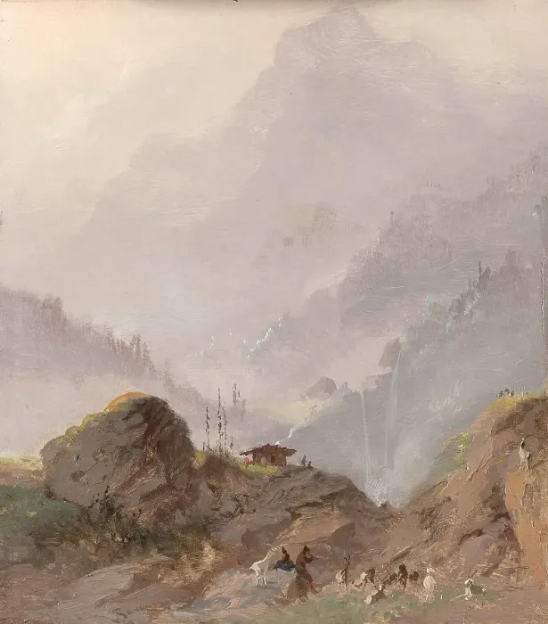 Framed Print : Mountain Landscape in Tirol with Chamois, c.1858. Creator: Johannes Tavenraat Framed Print : Mountain Landscape in Tirol with Chamois, c.1858. Creator: Johannes Tavenraat