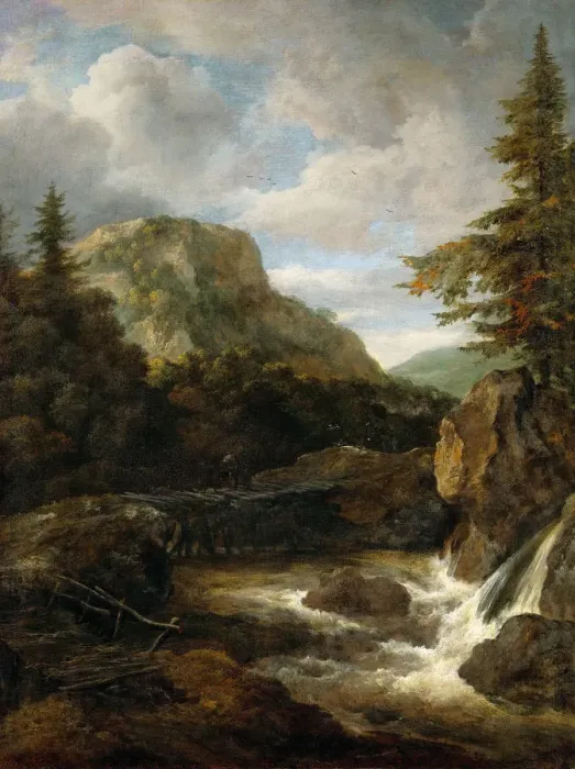 Framed Print : Mountain Landscape with Waterfall Framed Print : Mountain Landscape with Waterfall