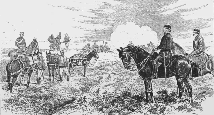 Framed Print : The Mountain Mule Battery, lately formed at Aldershot, 1888. Creator: Unknown Framed Print : The Mountain Mule Battery, lately formed at Aldershot, 1888. Creator: Unknown