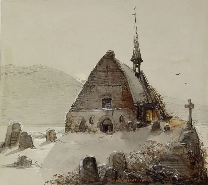 Framed Print : Mountain Scene, 1852. Creator: Caspar Scheuren Framed Print : Mountain Scene, 1852. Creator: Caspar Scheuren